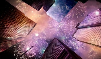 skyscraper and fireworks