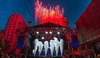 concert stage with pyrotechnics 
