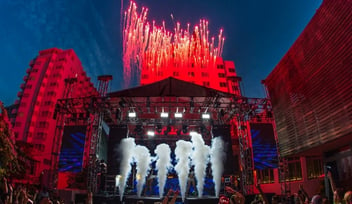 concert stage with pyrotechnics 