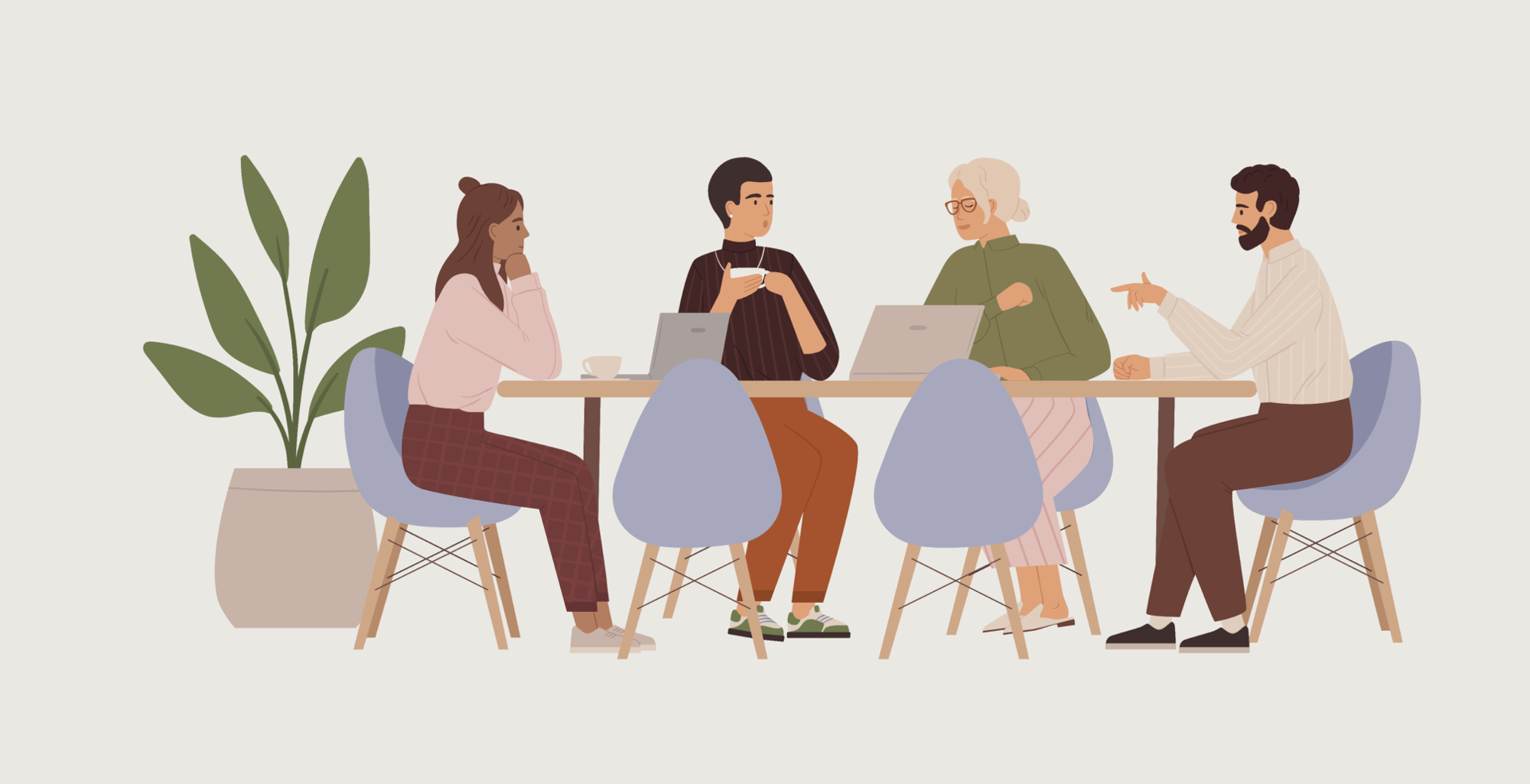People working around table image