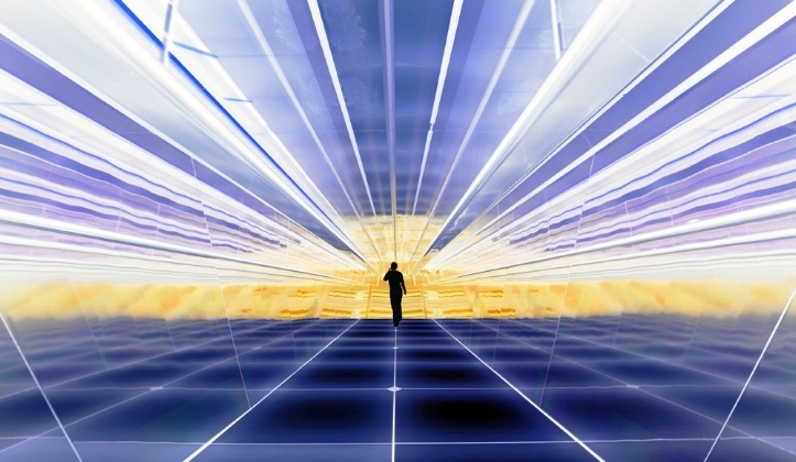 Person walking in a surreal background