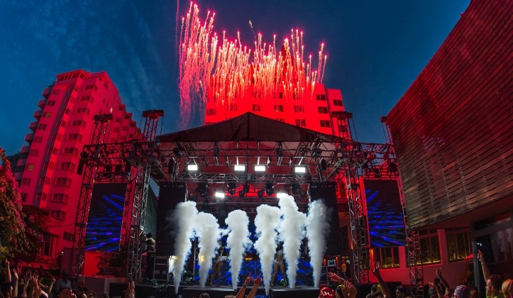 concert stage with pyrotechnics