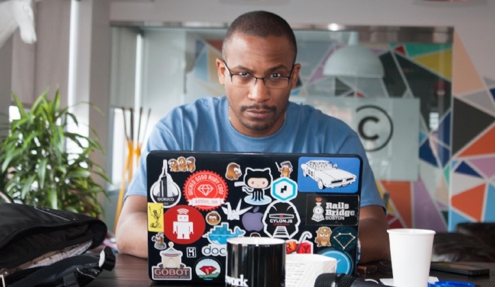 man working on a laptop